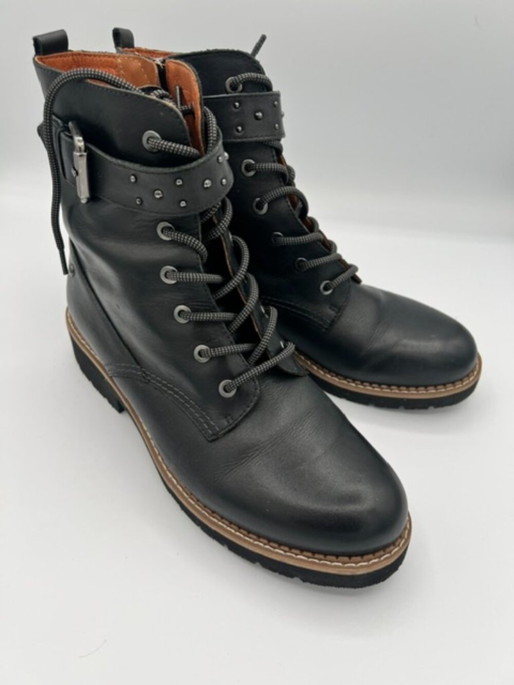 Pikolinos Vicar Black Leather Studded Biker Combat Boots EU 39